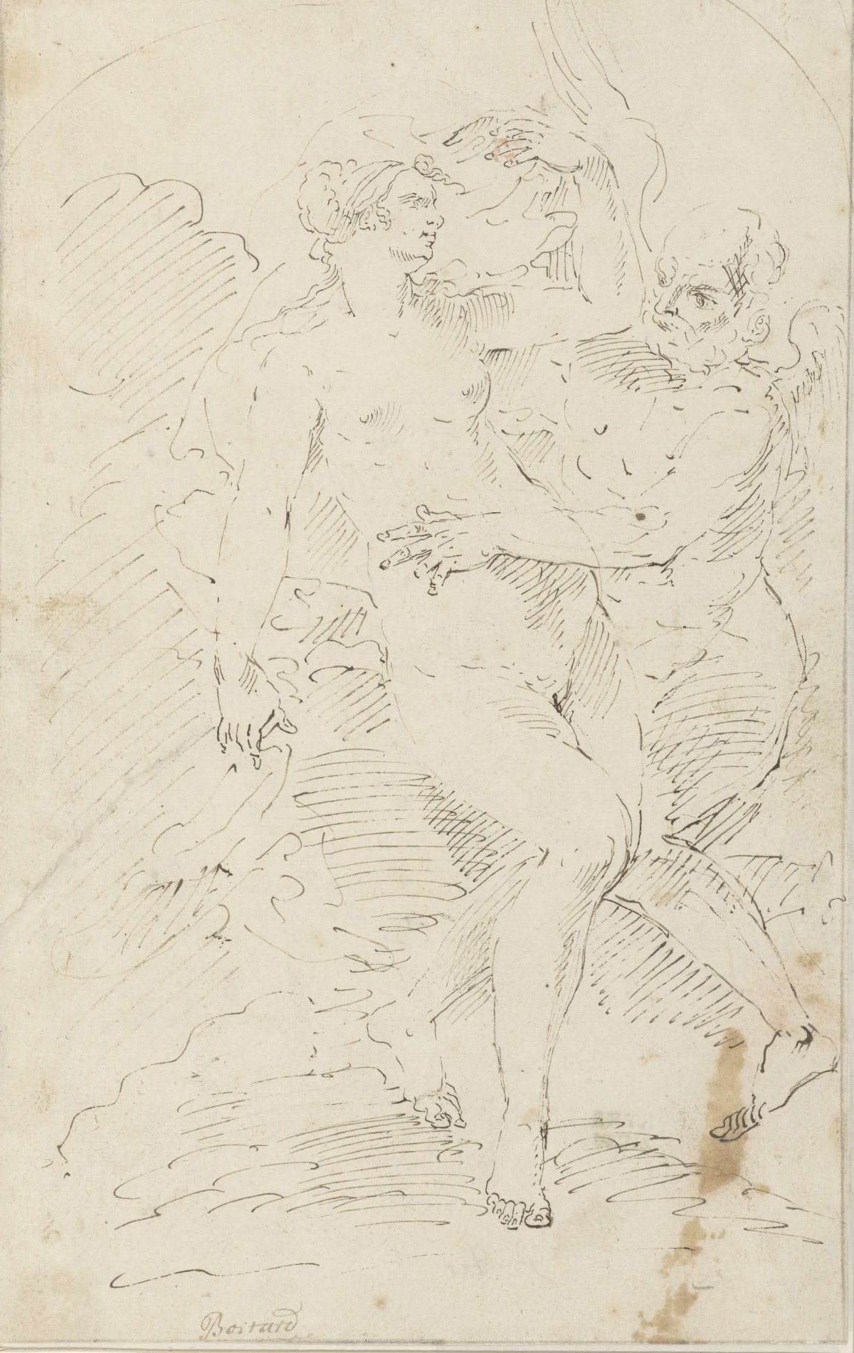Winged graybeard encompasses naked young woman, François Boitard, 1680 - 1715