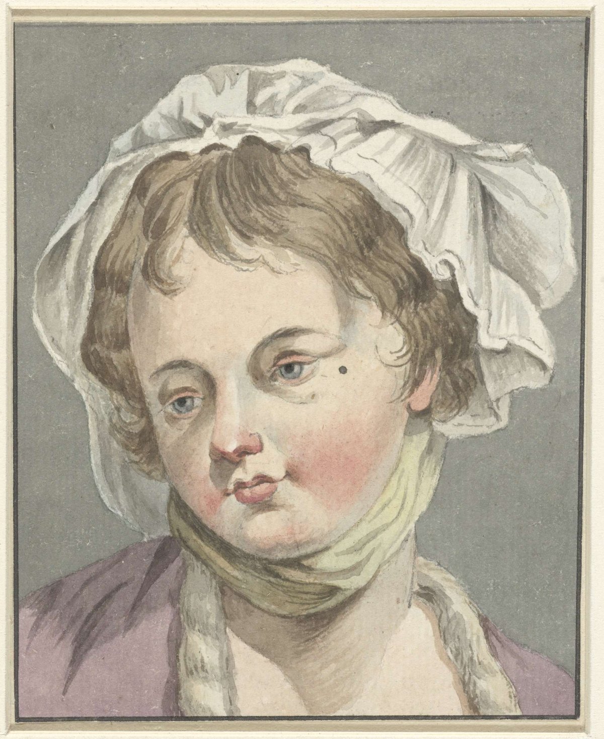 Head of a girl with hat, anonymous, 1745 - 1850