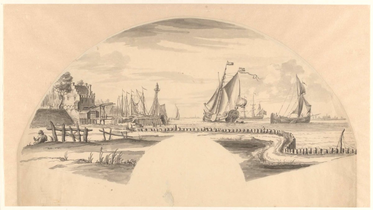 View of some boats on the water and a drawbridge, Pieter Idserts, 1708 - 1781