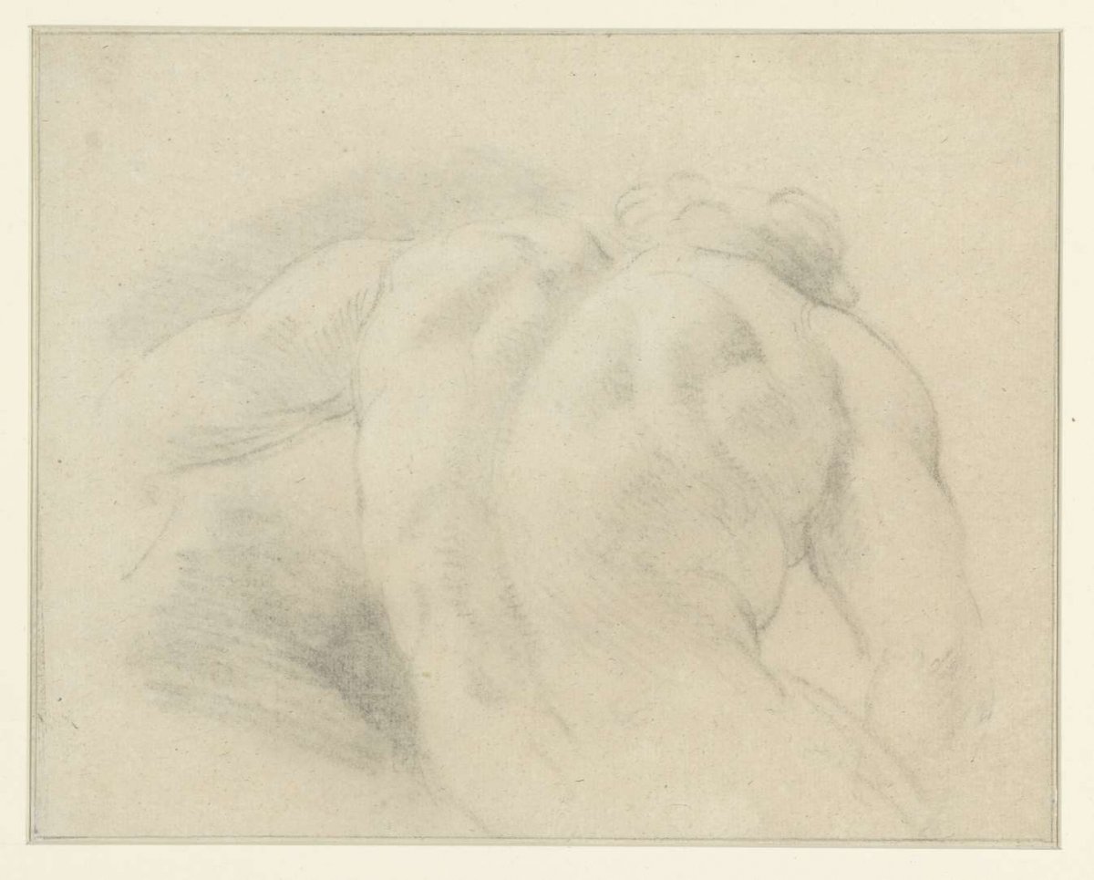 Back study of a male nude figure, anonymous, 1700 - 1799