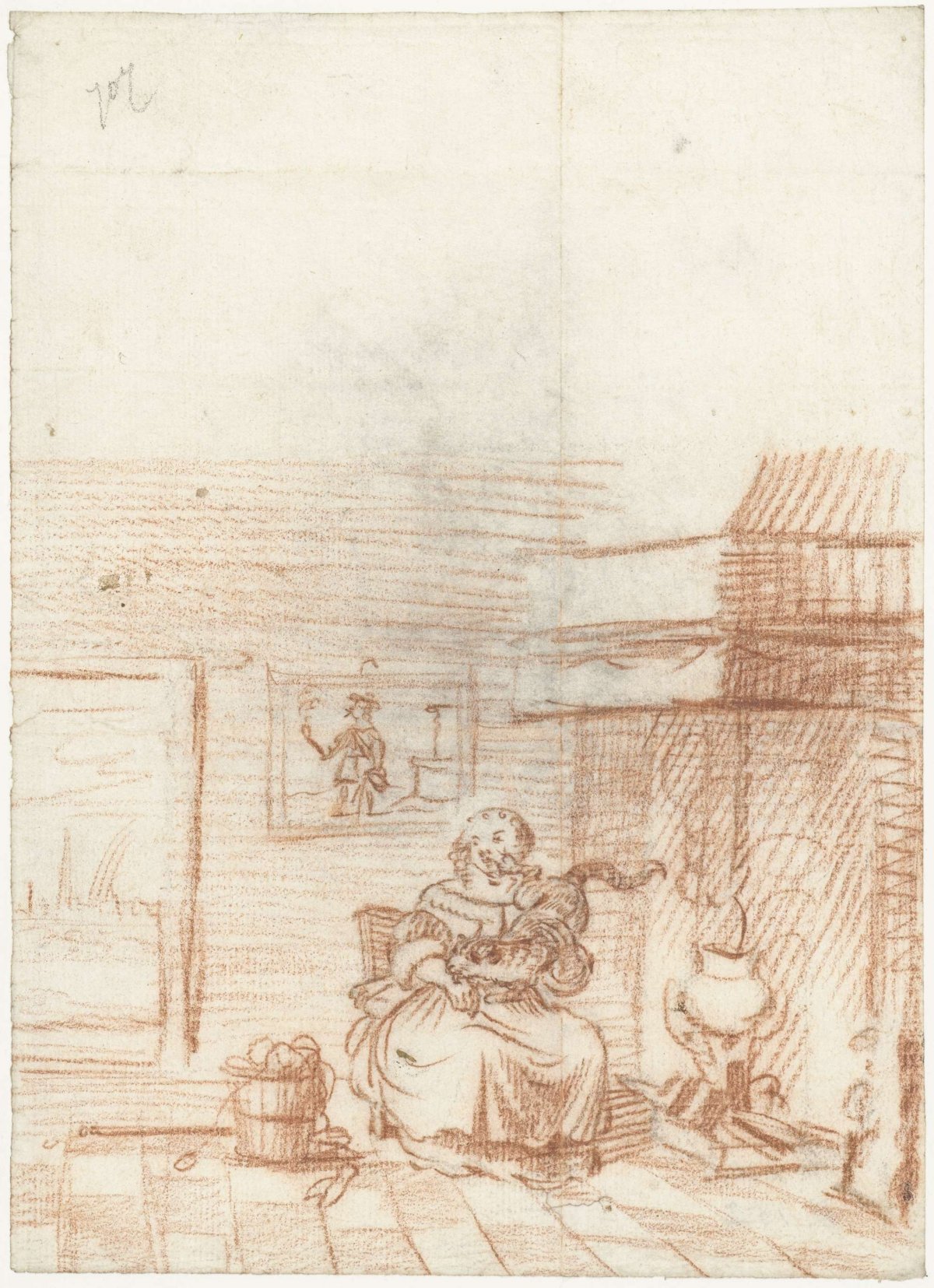 Cat scratches a seated woman, Gesina ter Borch, c. 1660 - c. 1669