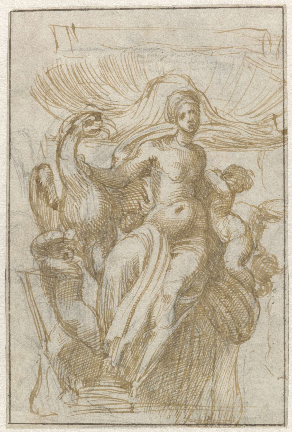 Leda or Venus (?) with bird and putti in front of a shell, Alonso Berruguete, 1500 - 1561
