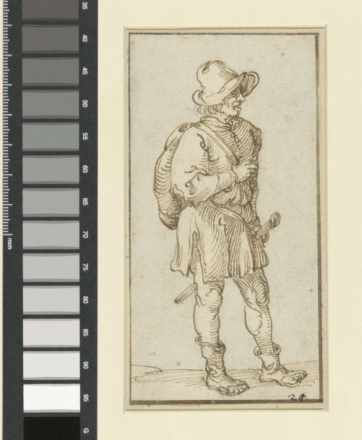 Standing man with backpack and a sword, Hans Sebald Beham, 1510 - 1550