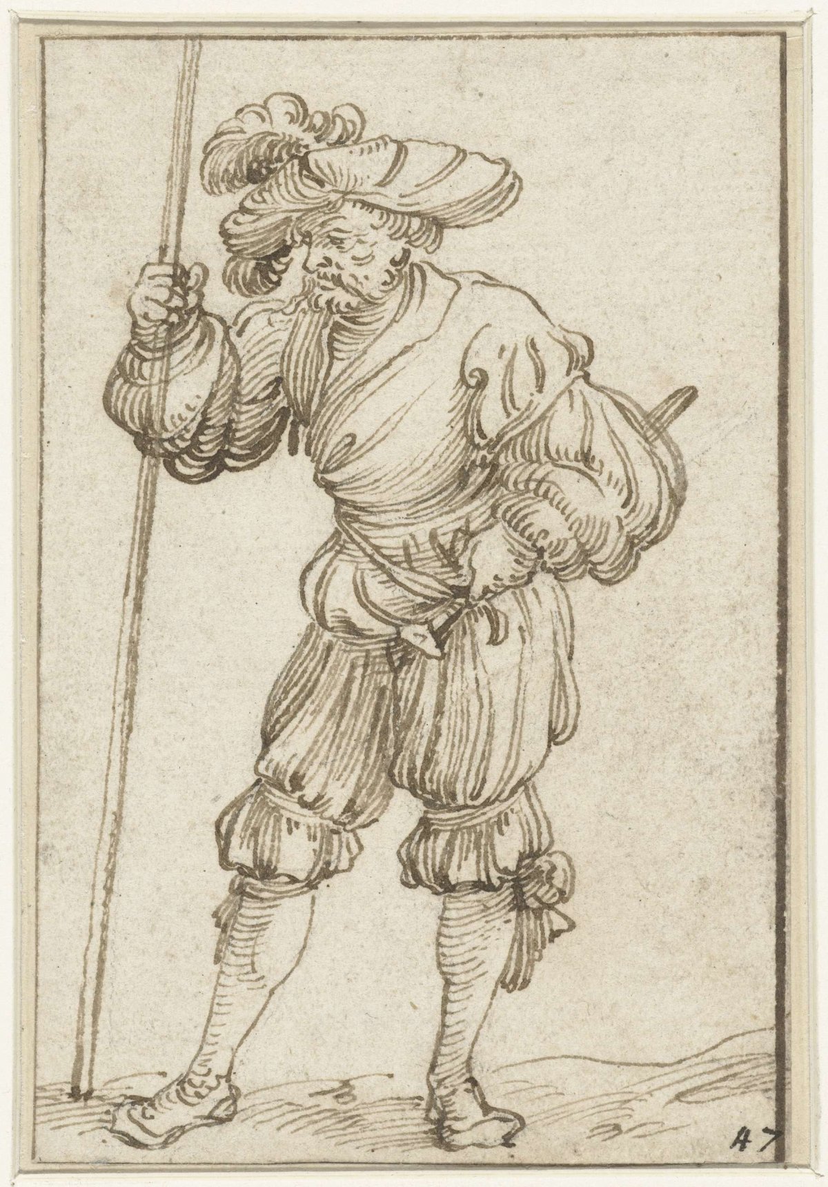 Standing landsknecht, Hans Sebald Beham, 1510 - 1550