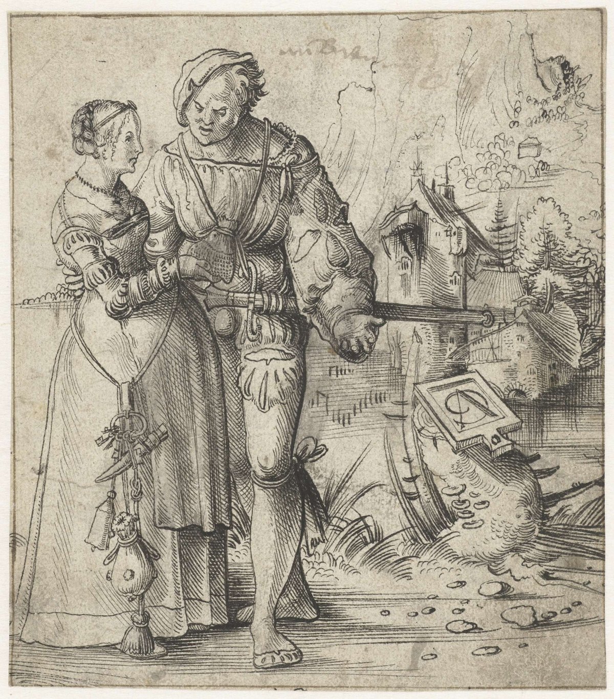 Warrior man and young woman in landscape, Urs Graf, 1500 - 1528