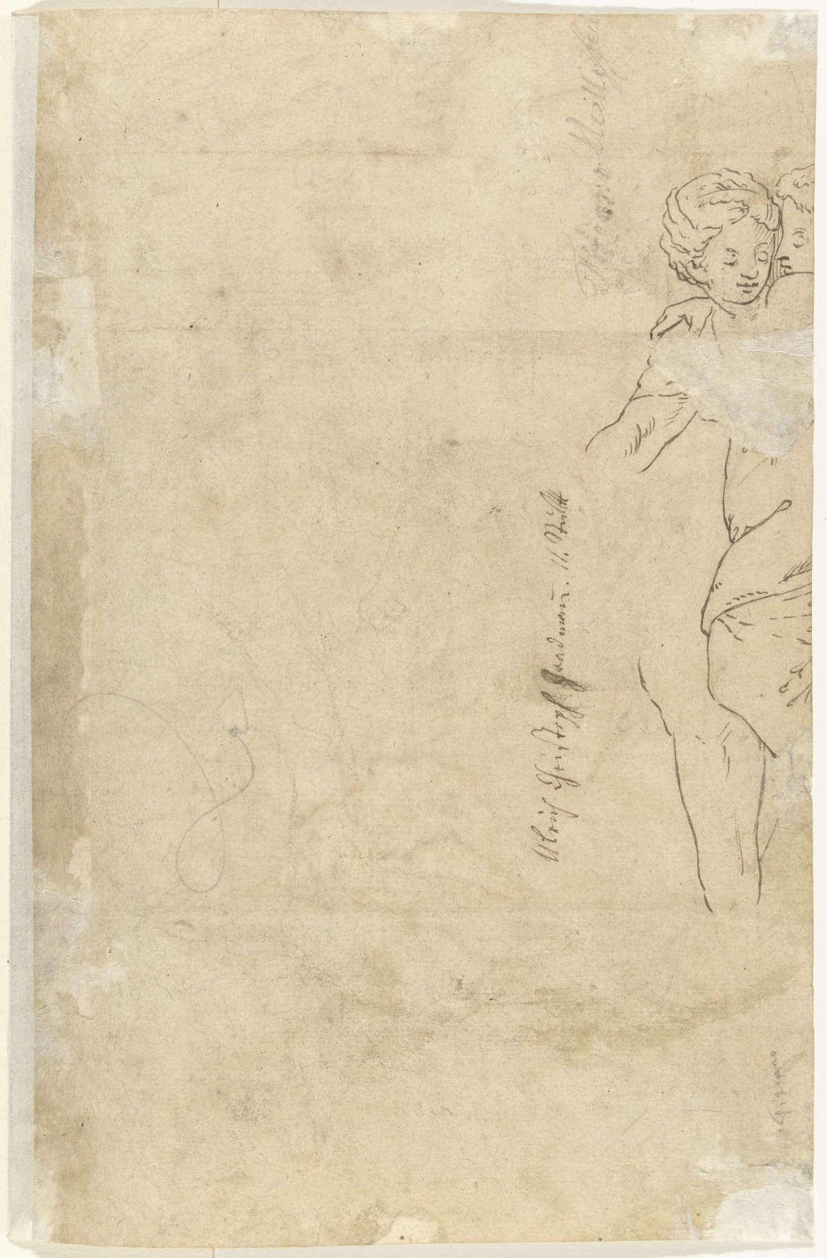 Fragment of a standing young woman being embraced, anonymous, 1600 - 1699