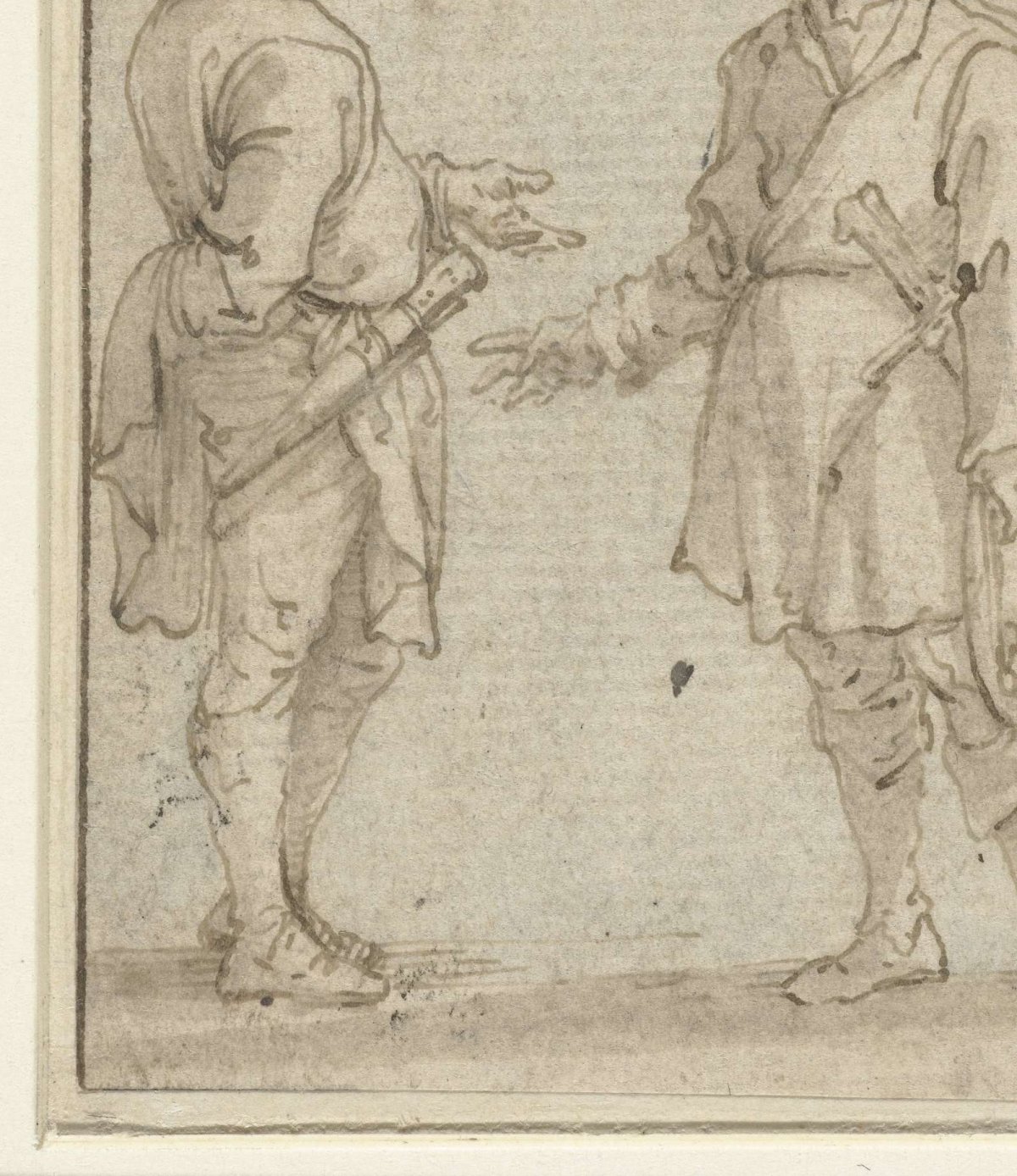 Two standing men talking to each other, Jacob Roos, 1600 - 1760