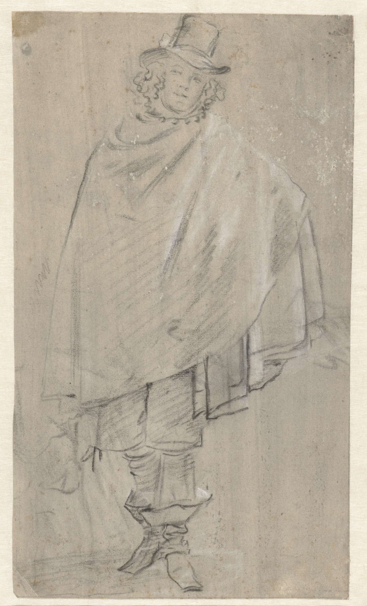 Standing man with wide cloak, full-length., anonymous, 1600 - 1699