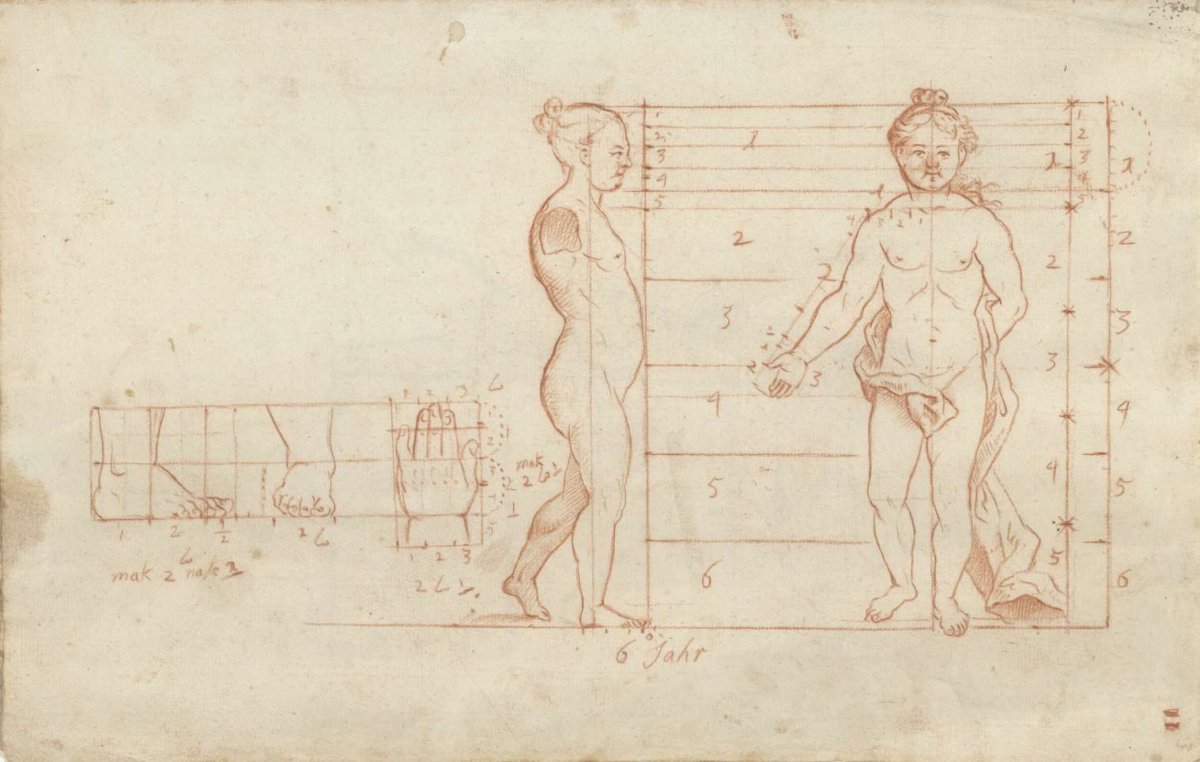 Proportion study of a six-year-old girl, anonymous, 1700 - 1800