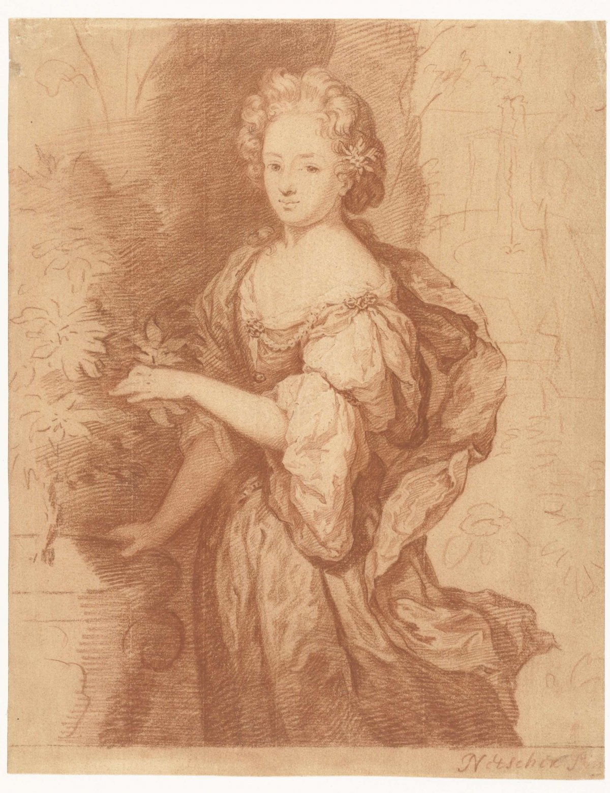 Portrait of a distinguished lady, Caspar Netscher, 1649 - 1684