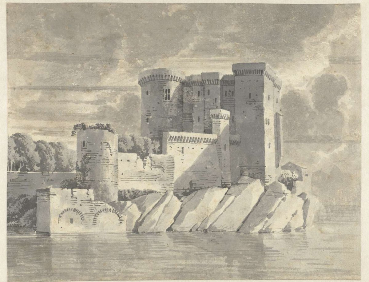Castle on rocks by water, anonymous, 1600 - 1699
