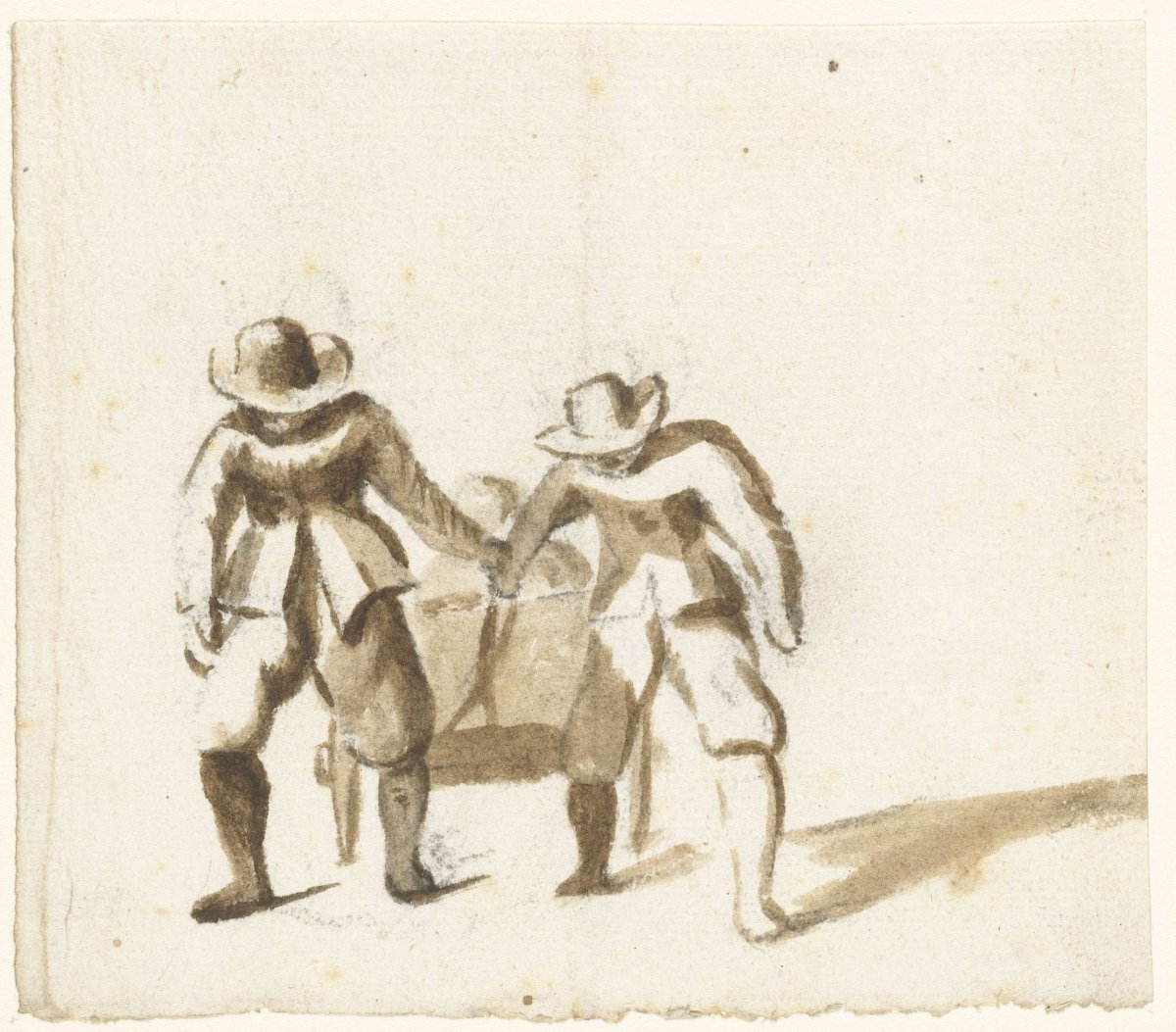 Two men dragging a cart, Harmen ter Borch, c. 1651