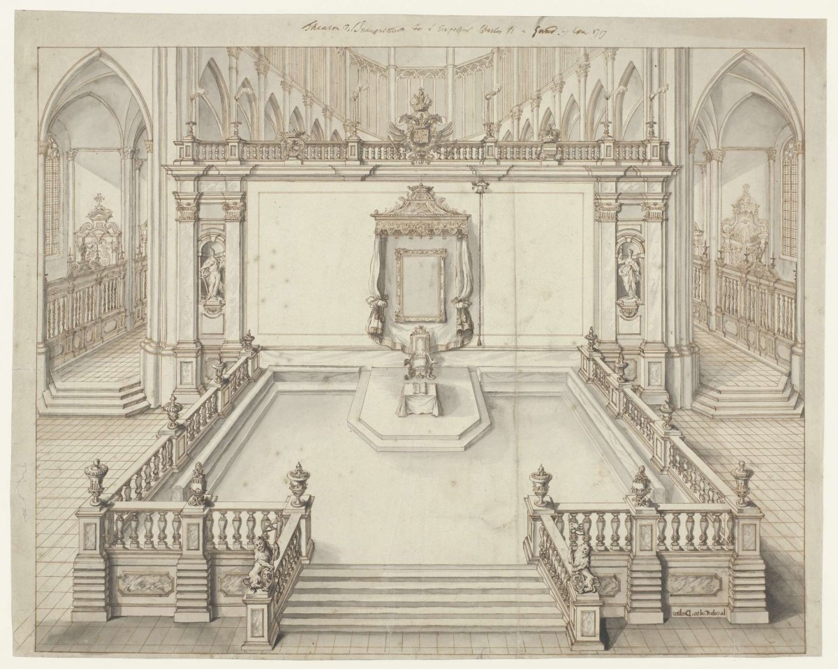 Throne room in St. Bavo Church in Ghent for the inauguration of Charles VI, German emperor, in 1717, Jacob Colin, 1717