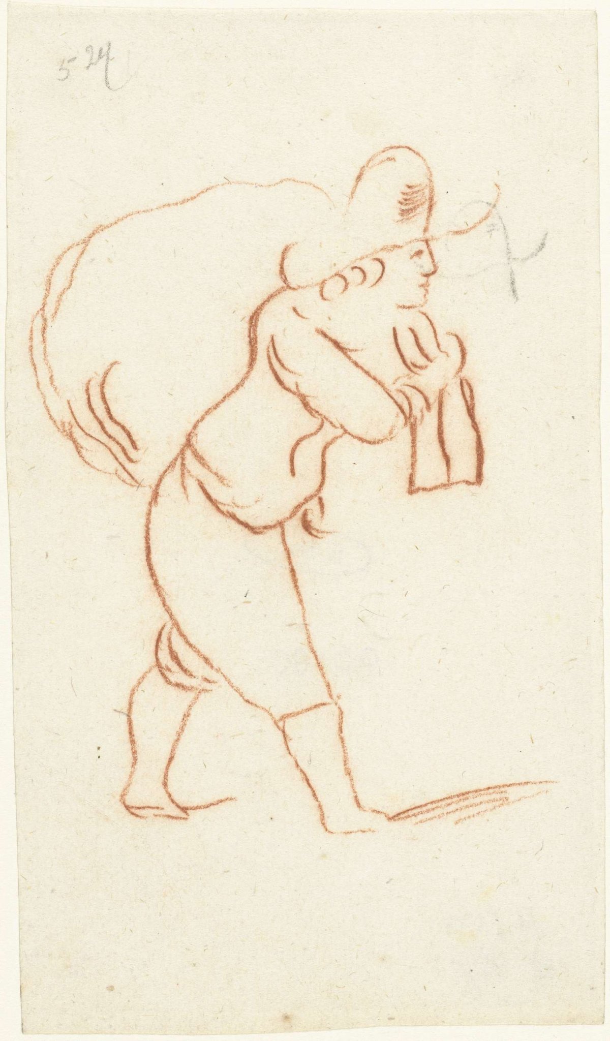 Running man carrying a sack, Gerard ter Borch (II), c. 1627 - 1690