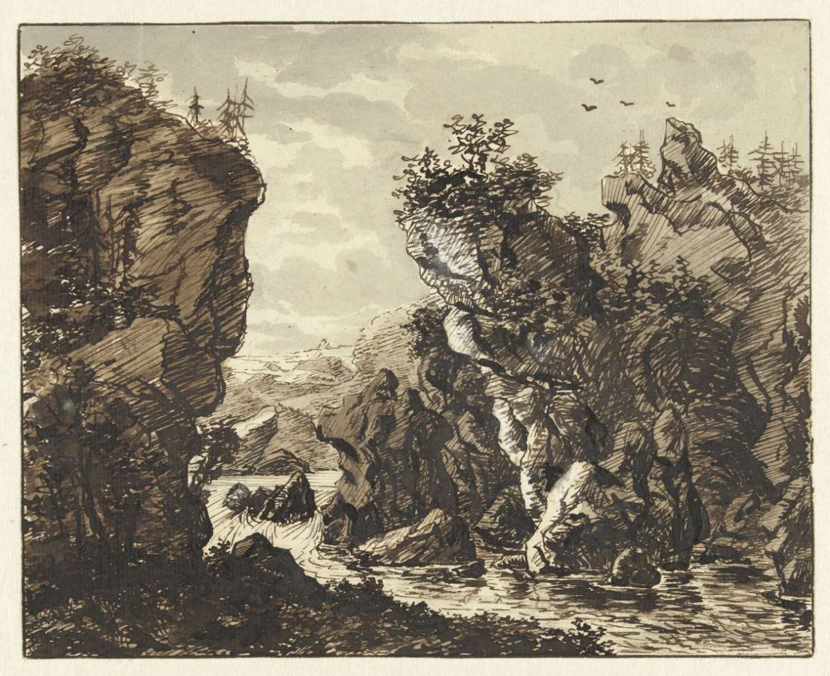 Landscape with river between rocks, Ernst Willem Jan Bagelaar, 1785 - 1837