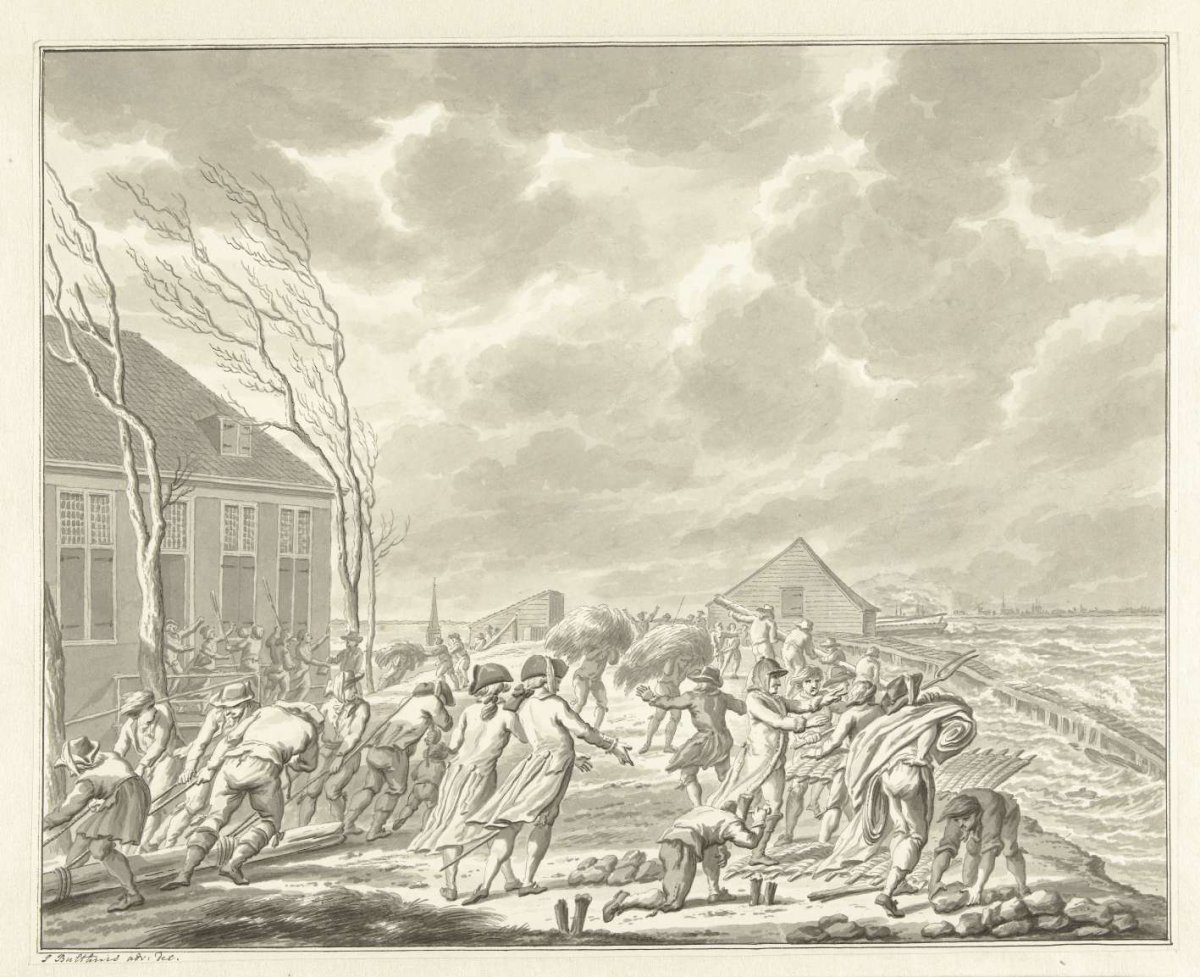 The flooding of the Diemerzeedijk near Amsterdam, 1776, Jan Bulthuis, 1775