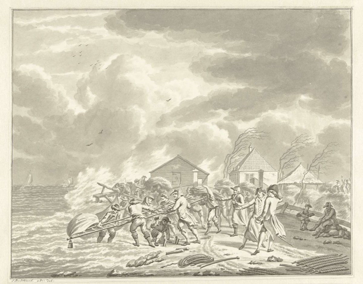The flooding of the Diemerzeedijk near Amsterdam, 1776, Jan Bulthuis, 1775