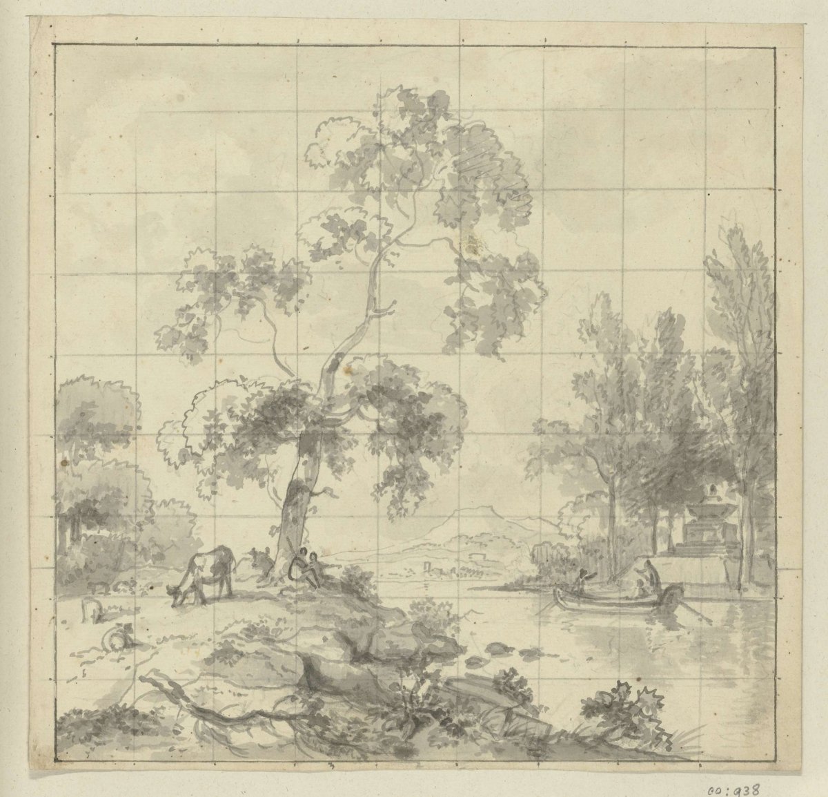 Wallpaper section with framing and paneling, from a design for a side wall, Jurriaan Andriessen, 1791