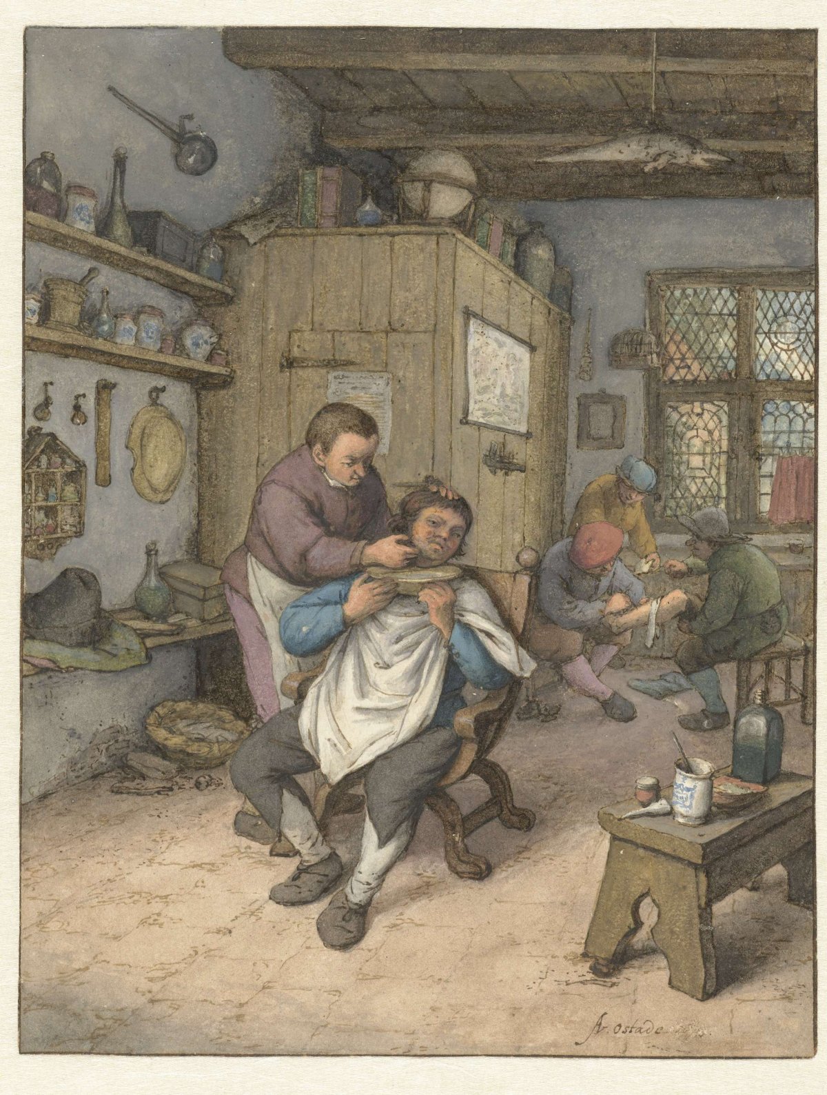 A Barbershop, Adriaen van Ostade, 1673