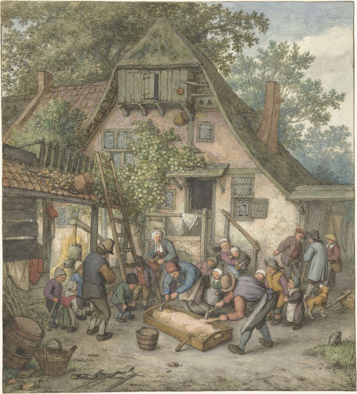 Scalding the Hog, Adriaen van Ostade, 1678