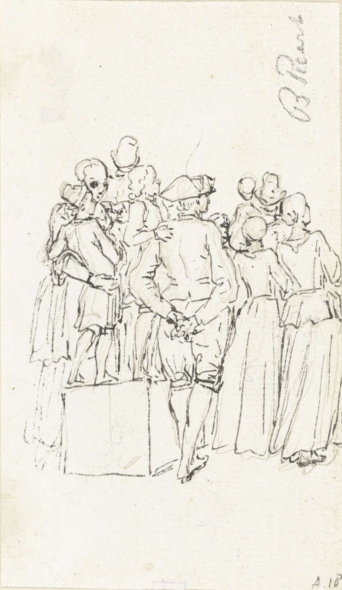 Group of standing persons, seen from the back, Bernard Picart, 1683 - 1733