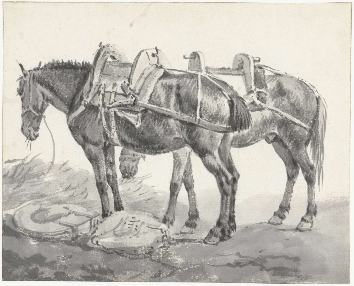 Two resting pack horses, Pieter van Bloemen, 1667 - 1720