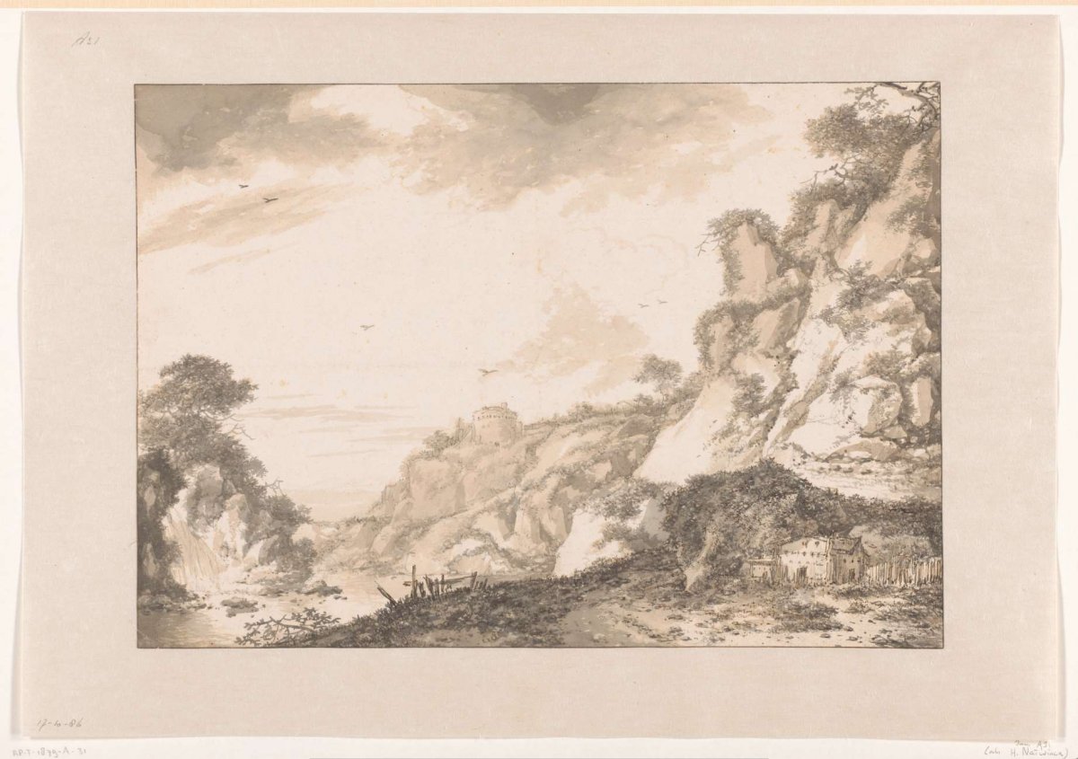 Mountainous landscape with a farmhouse on the right, Herman Naiwincx, 1634 - 1654