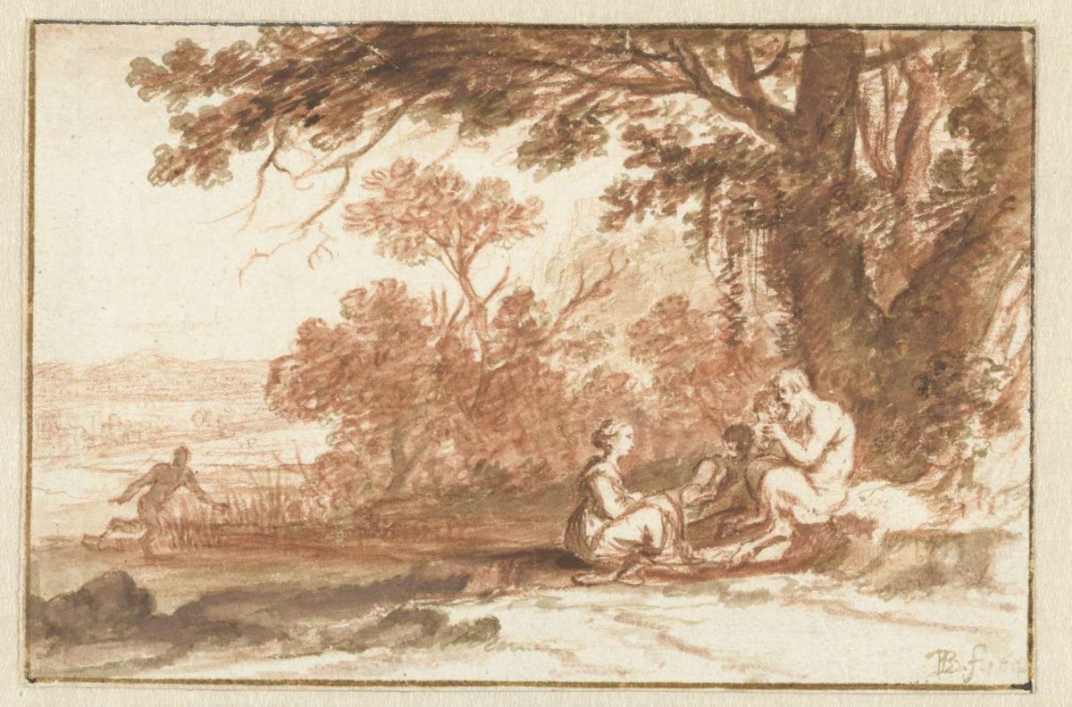 Landscape with the nymph Corsica and the satyr, Bartholomeus Breenbergh, 1640 - 1649