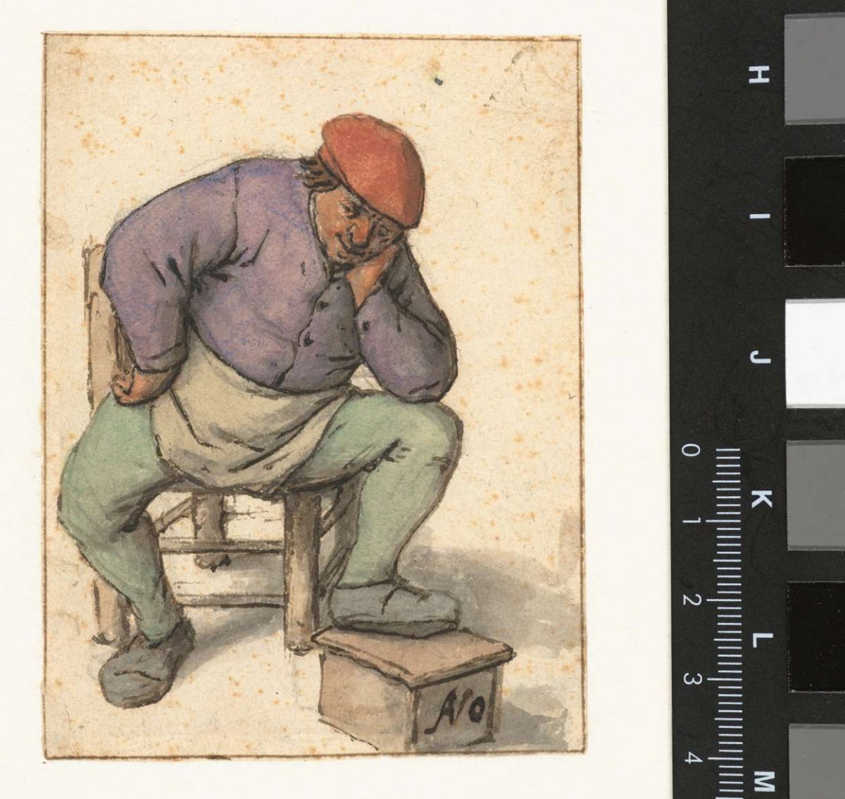 Seated Man, with his Left Foot on a Stove, Adriaen van Ostade, 1670 - 1685