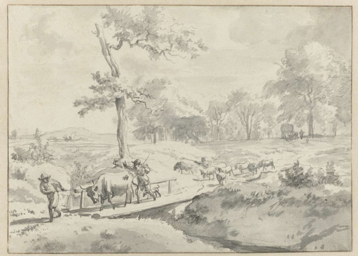 Landscape with shepherds at a bridge, Adriaen van de Velde, 1646 - 1672