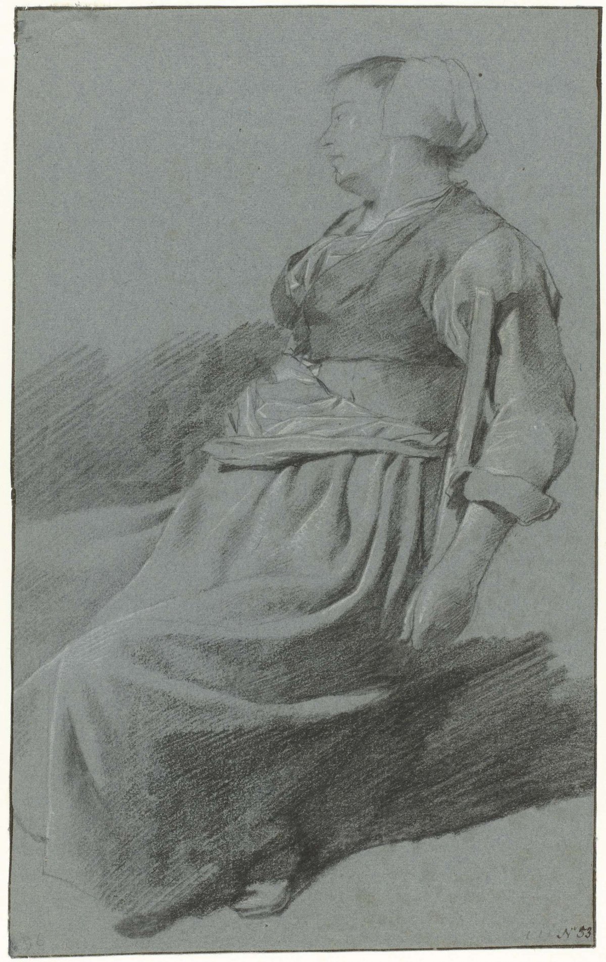 Seated Woman, Facing Left and Wearing a Cap, with her Arm Slung over the Back of a Chair Left, Cornelis Pietersz. Bega, c. 1660