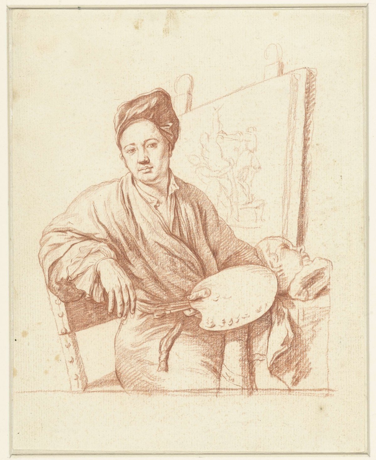 Portrait of a painter at an easel, anonymous, 1700 - 1800