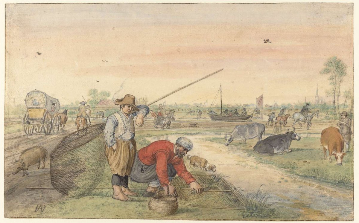 Landscape with Two Eel Fishermen by a Ditch, Hendrick Avercamp, c. 1625 - c. 1630