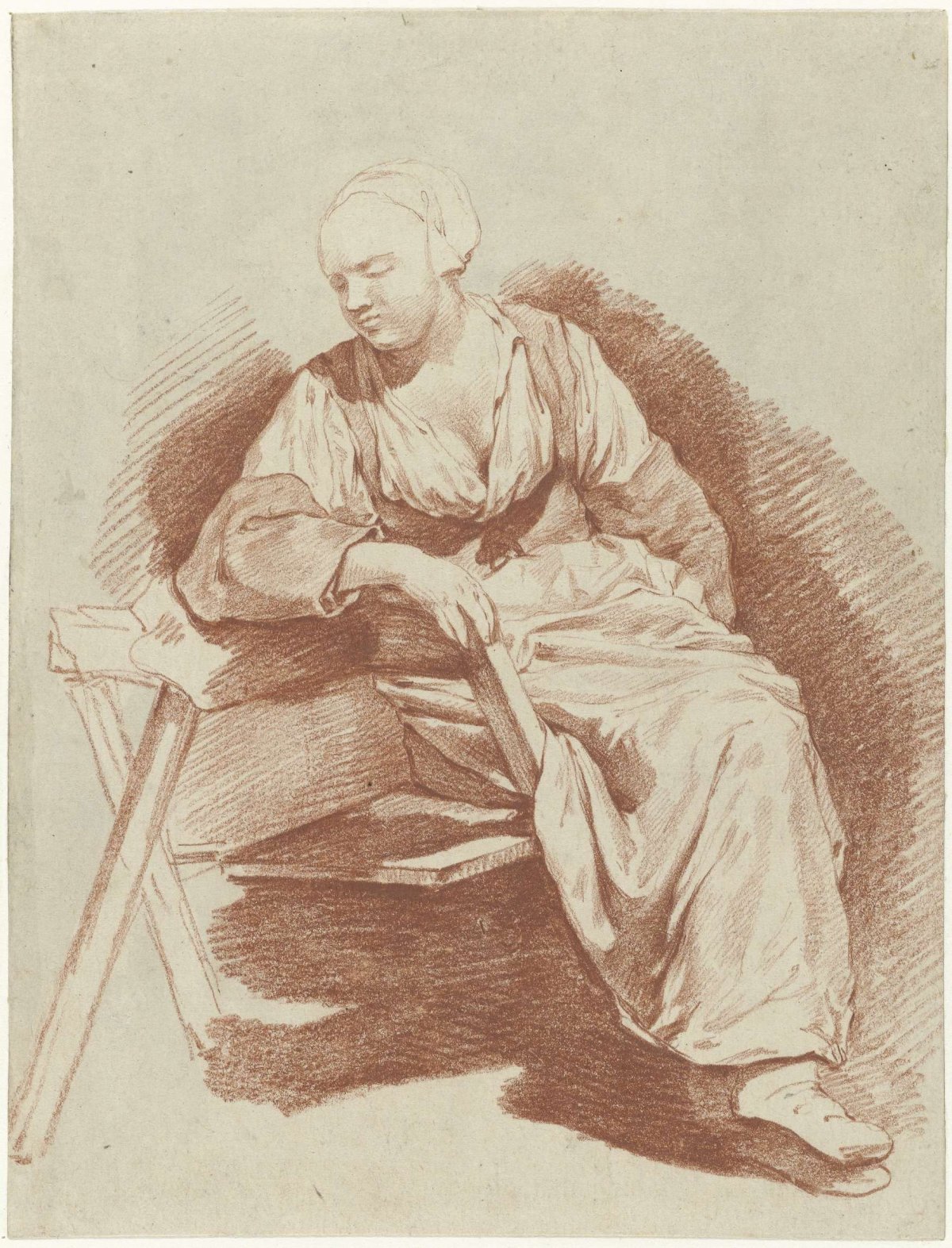 Study of a Woman Seated, Leaning on her Right Arm, Cornelis Pietersz. Bega, c. 1661 - c. 1664