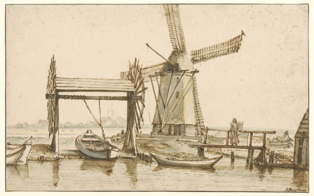 Overhaul and a mill outside Amsterdam, Anthonie van Borssom, 1660 - 1677