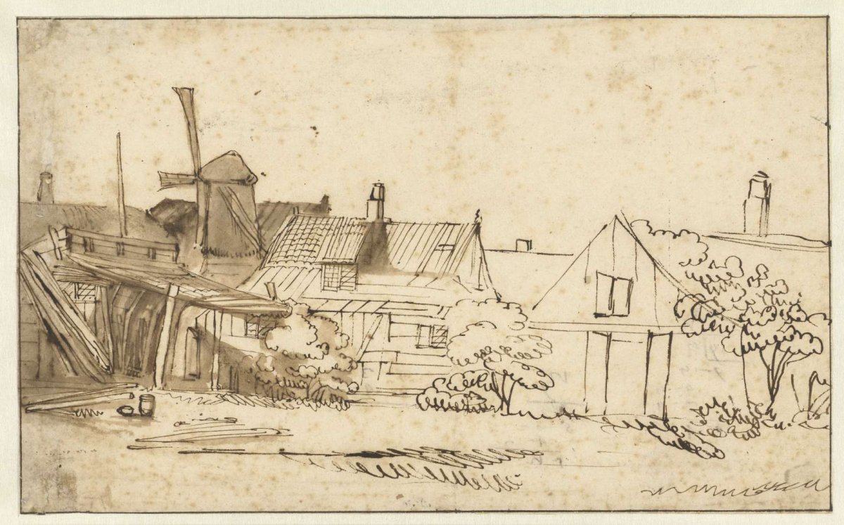 View of a farmhouse with a mill, Anthonie van Borssom, 1640 - 1677