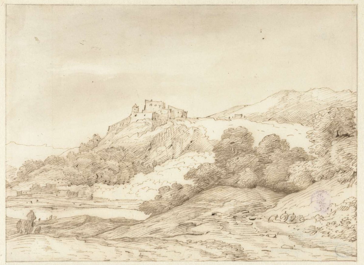 Mountainous landscape with a castle on a hill, Jacob Esselens, 1636 - 1687