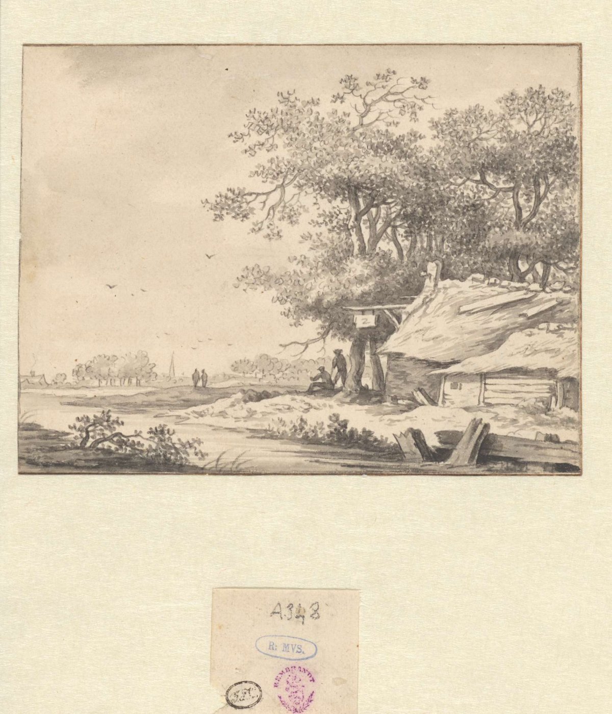 Landscape with an inn by a ditch, Aarnout ter Himpel, 1644 - 1686