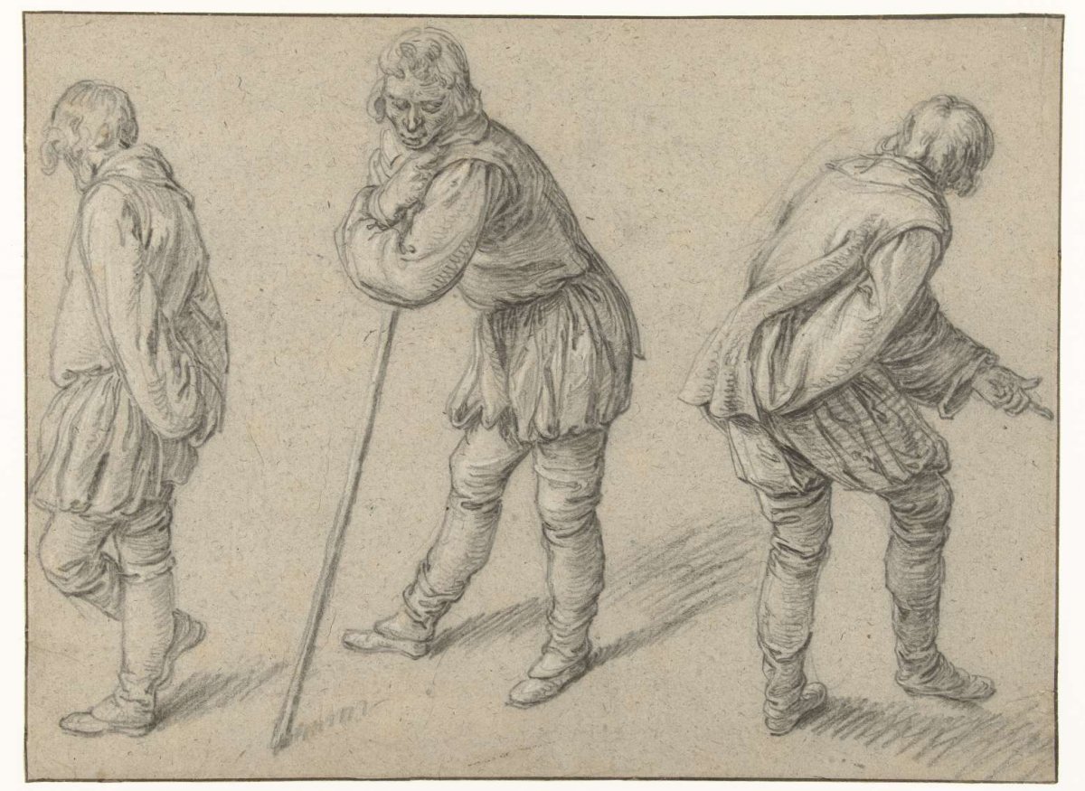 Three men standing, Jacques de Gheyn (II), 1598 - 1603