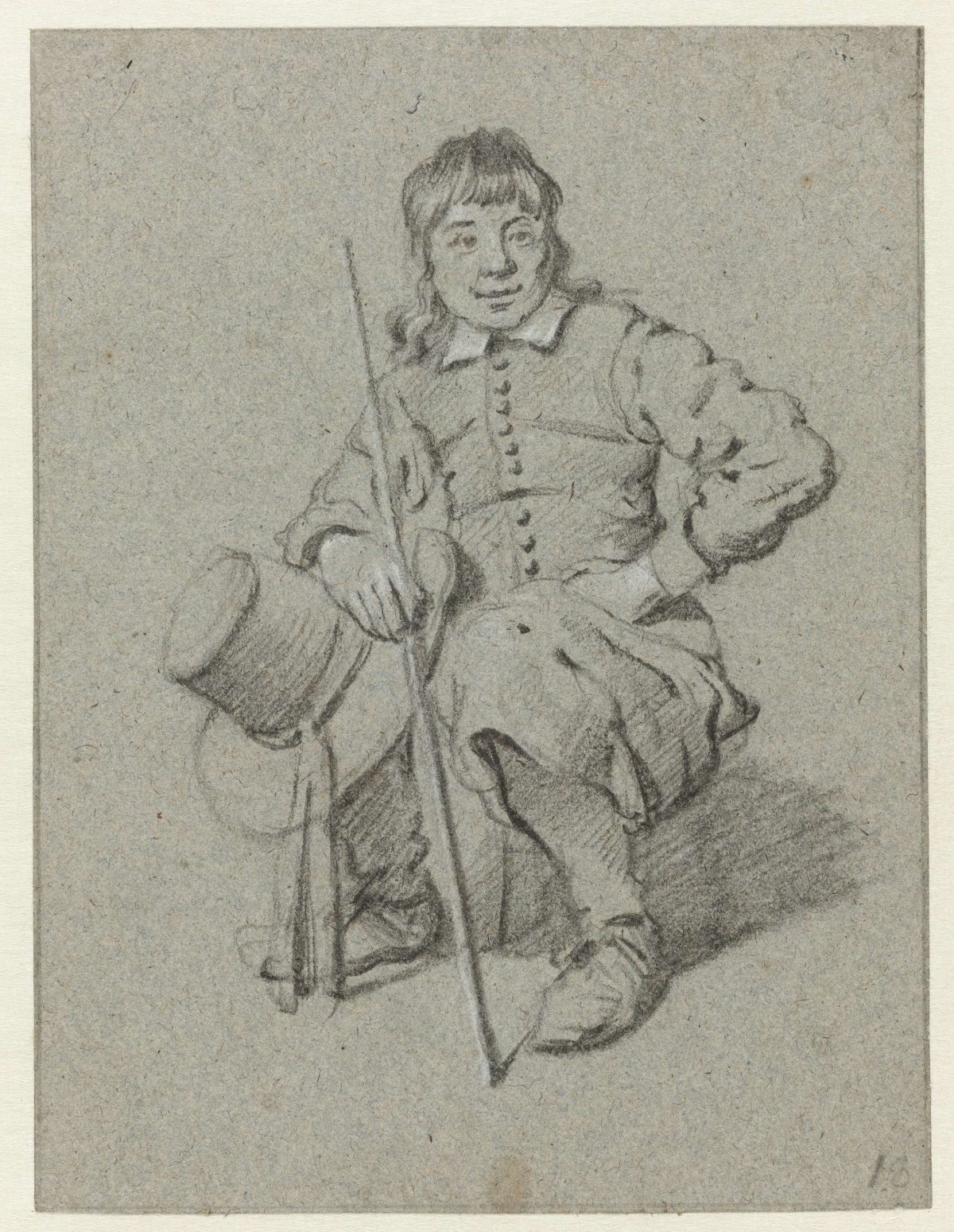 Seated Boy with a Stick and a Hat, Gerbrand van den Eeckhout, 1650 - 1659