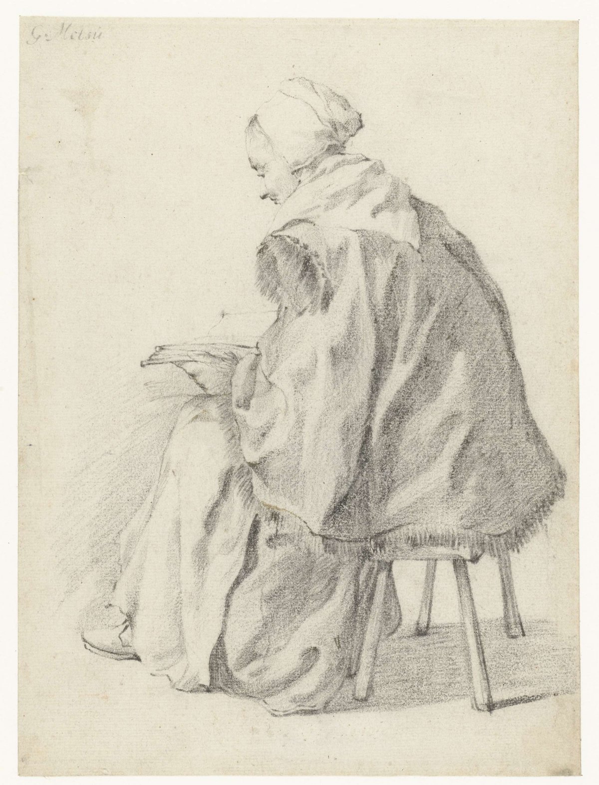 Seated Woman, Reading a Book, Constantijn Verhout, c. 1650 - c. 1660