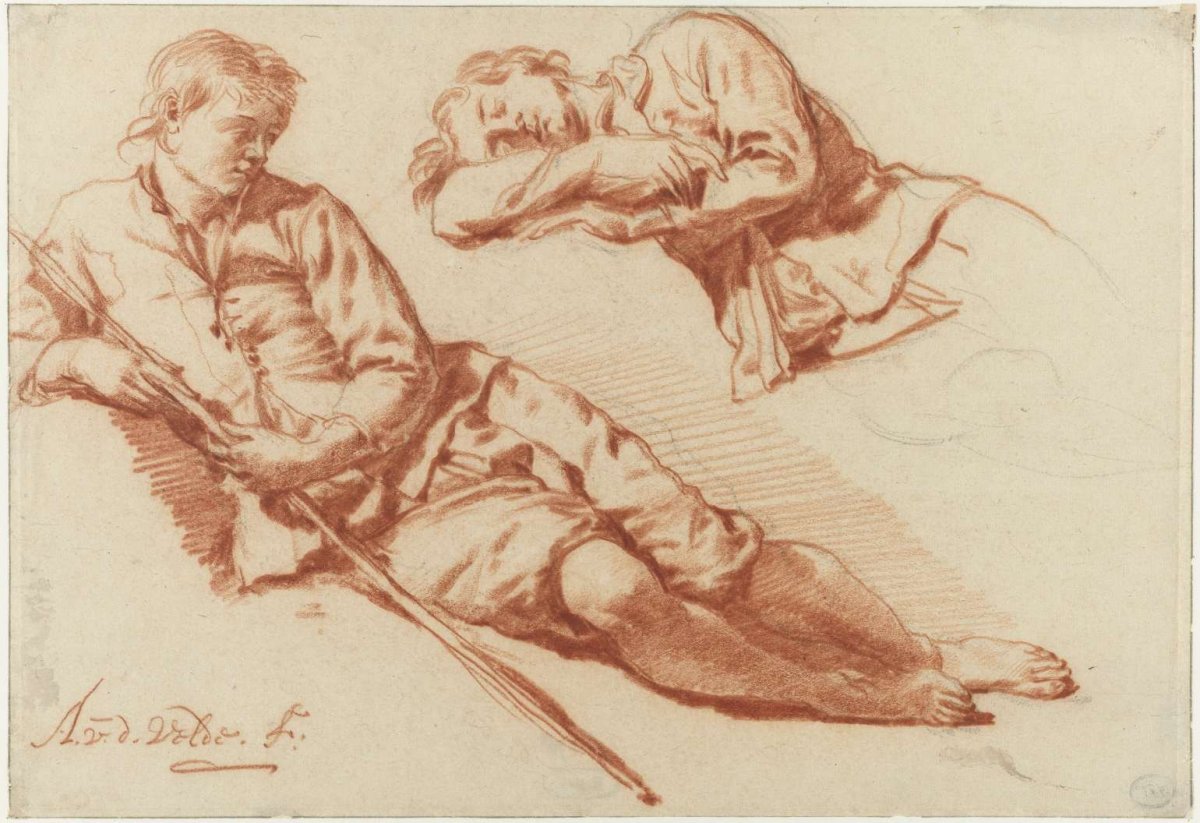 Two Studies of a Shepherd Resting, Adriaen van de Velde, 1666 - 1671