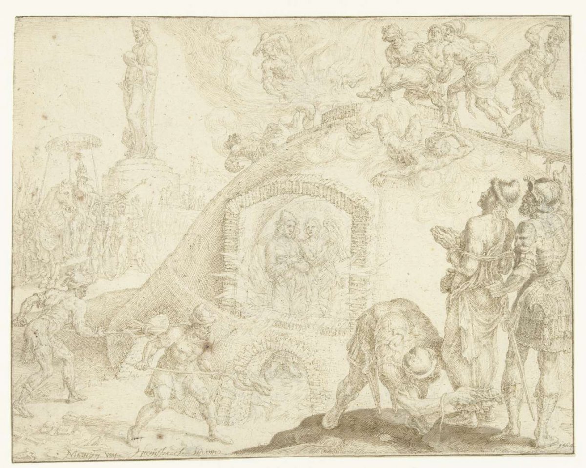 Three young men are thrown into a fiery furnace, Maarten van Heemskerck, 1564
