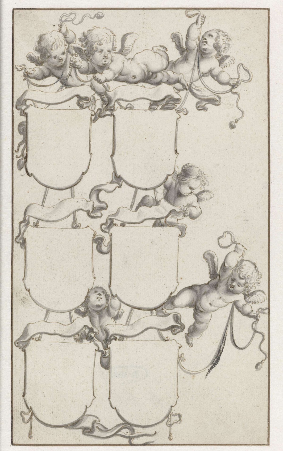 Six putti with coats of arms, Pieter Jansz, 1640 - 1645
