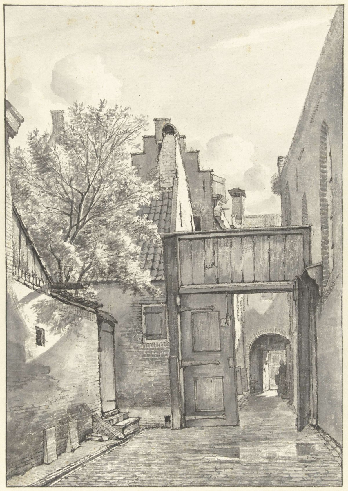 Courtyard and alley, Gerrit Lamberts, 1820
