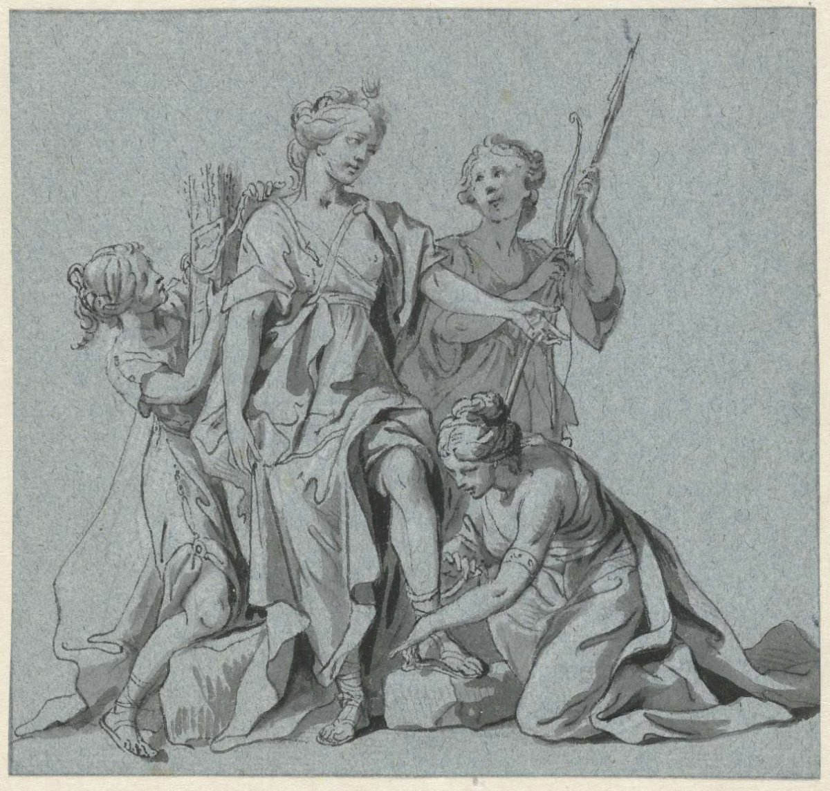 Diana is being equipped for the hunt by her nymphs, anonymous, 1700 - 1800