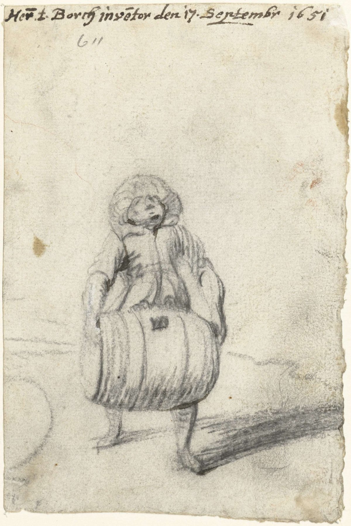 Boy lugging a barrel, Harmen ter Borch, 1651