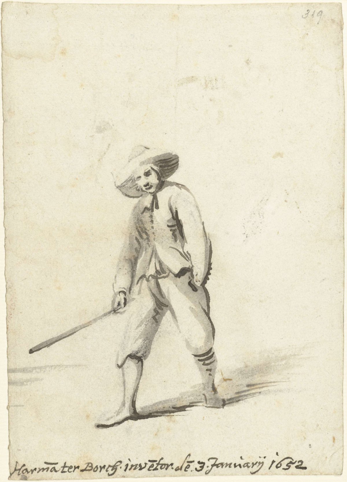 Man with cane, to left, Harmen ter Borch, 1652