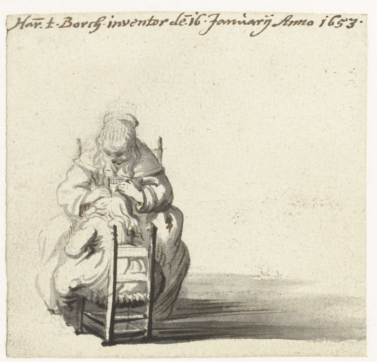 Seated woman searching for fleas in a child's hair, Harmen ter Borch, 1653