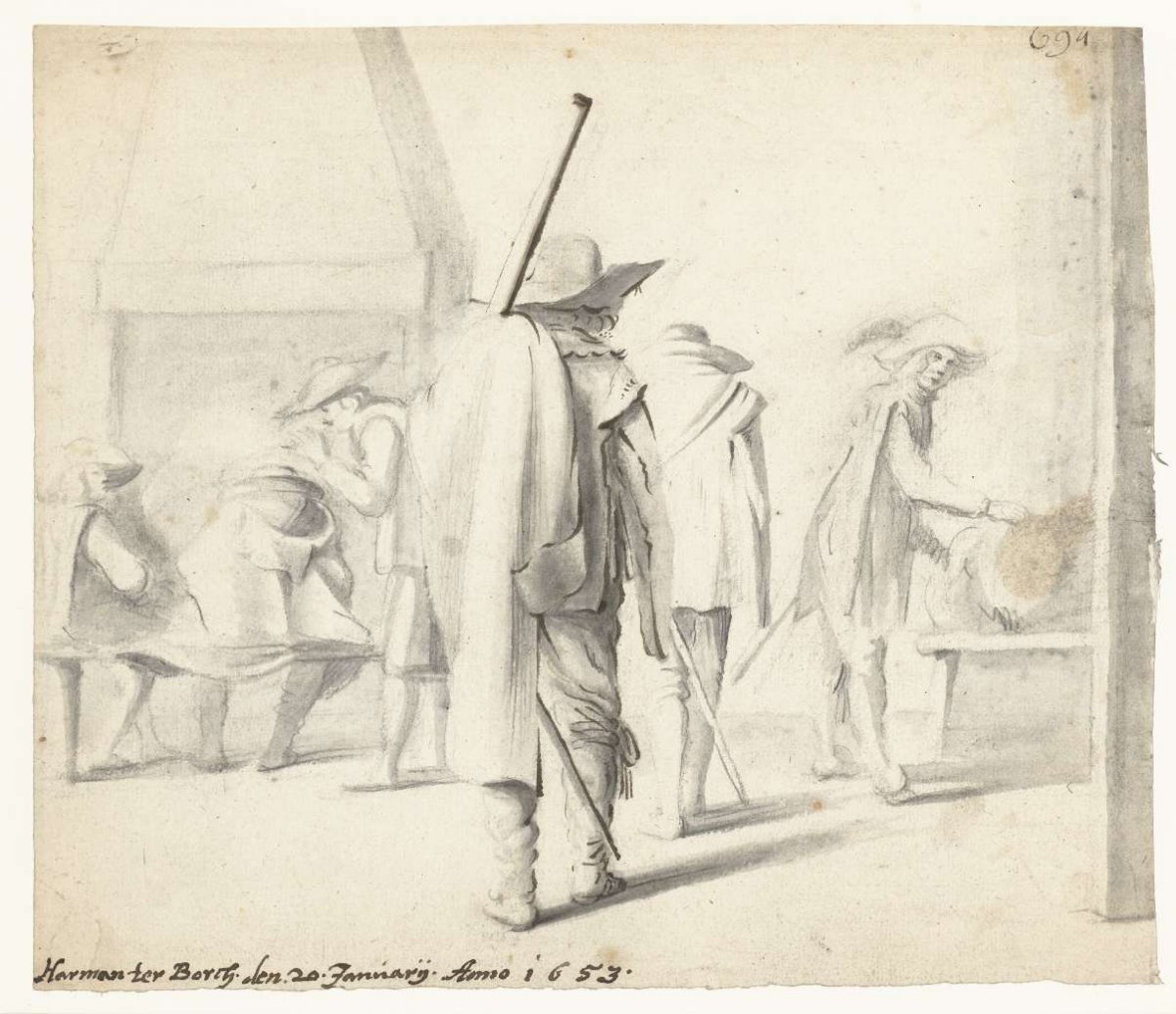 Six soldiers in an interior, Harmen ter Borch, 1653